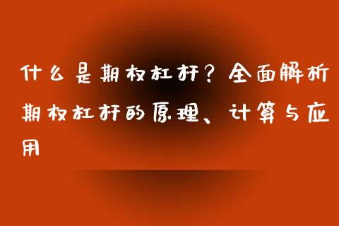 什么是期权杠杆？全面解析期权杠杆的原理、计算与应用_https://cj004.lansai.wang_债券资讯_第1张