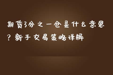 期货3分之一仓是什么意思？新手交易策略详解_https://cj004.lansai.wang_财经新闻_第1张