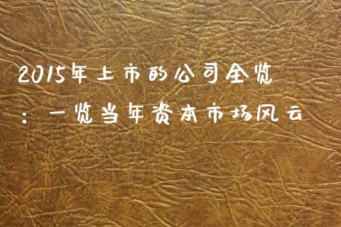 2015年上市的公司全览:一览当年资本市场风云_期货开户_第1张_期货开户_金融监管_外汇交易_债券资讯_全球市场_财经新闻 2015年上市的公司全览:一览当年资本市场风云_https://cj004.lansai.wang_期货开户_第1张