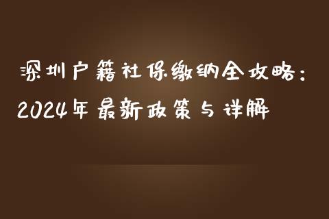 深圳户籍社保缴纳全攻略：2024年最新政策与详解_https://cj004.lansai.wang_财经新闻_第1张