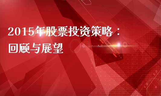 2015年股票投资策略：回顾与展望_https://cj004.lansai.wang_债券资讯_第1张