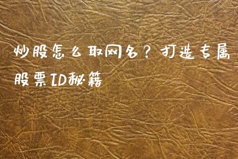 炒股怎么取网名?打造专属股票ID秘籍_财经新闻_第1张_期货开户_金融监管_外汇交易_债券资讯_全球市场_财经新闻 炒股怎么取网名?打造专属股票ID秘籍_https://cj004.lansai.wang_财经新闻_第1张