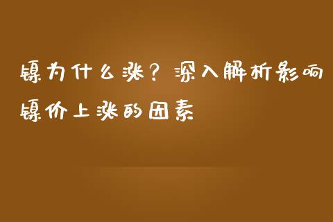 镍为什么涨？深入解析影响镍价上涨的因素_https://cj004.lansai.wang_全球市场_第1张
