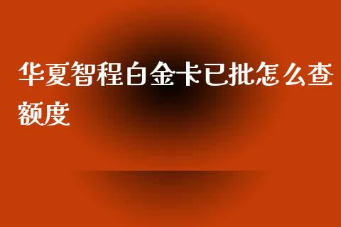 华夏智程白金卡已批怎么查额度_https://cj004.lansai.wang_全球市场_第1张