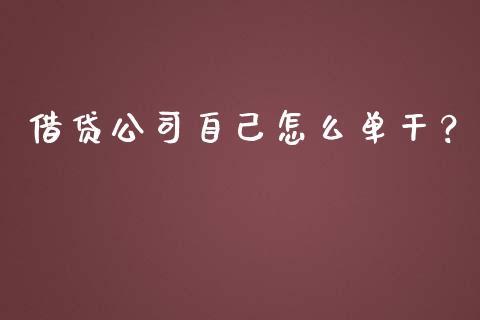 借贷公司自己怎么单干？_https://cj004.lansai.wang_外汇交易_第1张