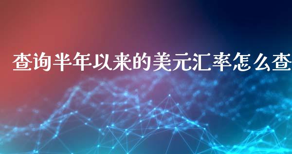 查询半年以来的美元汇率怎么查_https://cj004.lansai.wang_期货开户_第1张