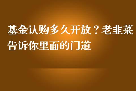 基金认购多久开放？老韭菜告诉你里面的门道_https://cj004.lansai.wang_财经新闻_第1张
