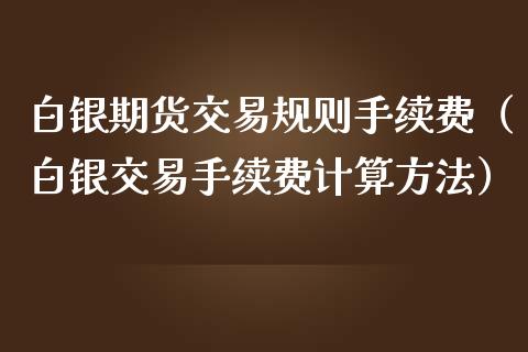 白银期货交易规则手续费（白银交易手续费计算方法）_https://cj004.lansai.wang_外汇交易_第1张