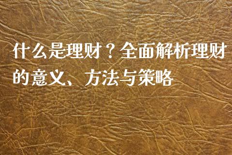 什么是理财？全面解析理财的意义、方法与策略_https://cj004.lansai.wang_全球市场_第1张