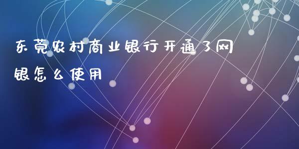 东莞农村商业银行开通了网银怎么使用_https://cj004.lansai.wang_外汇交易_第1张
