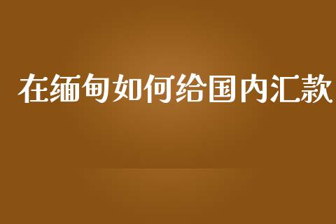 在缅甸如何给国内汇款_https://cj004.lansai.wang_财经新闻_第1张
