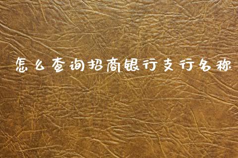 怎么查询招商银行支行名称_https://cj004.lansai.wang_财经新闻_第1张