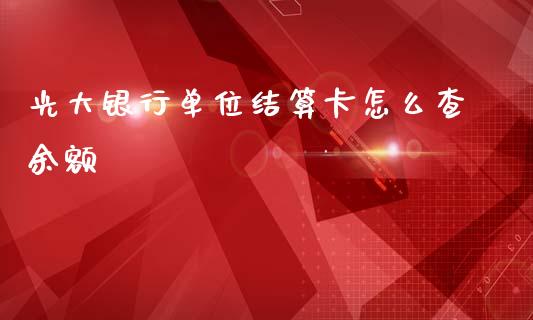 光大银行单位结算卡怎么查余额_https://cj004.lansai.wang_金融监管_第1张