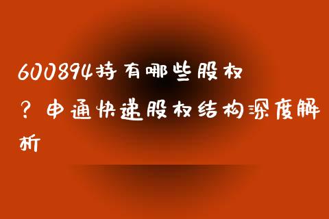 600894持有哪些股权？申通快递股权结构深度解析_https://cj004.lansai.wang_债券资讯_第1张