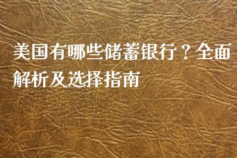 美国有哪些储蓄银行？全面解析及选择指南_https://cj004.lansai.wang_外汇交易_第1张