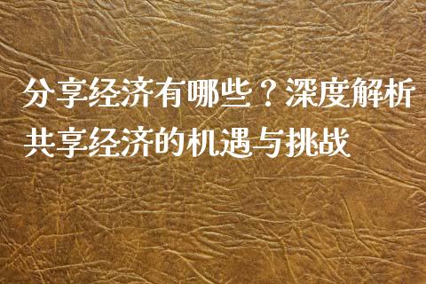 分享经济有哪些？深度解析共享经济的机遇与挑战_https://cj004.lansai.wang_期货开户_第1张