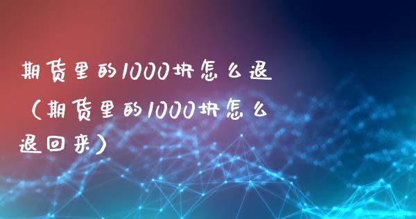期货里的1000块怎么退（期货里的1000块怎么退回来）_https://cj004.lansai.wang_外汇交易_第1张