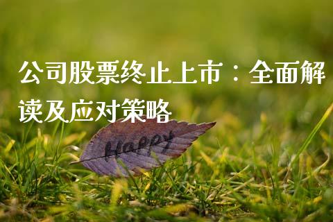 公司股票终止上市:全面解读及应对策略_外汇交易_第1张_期货开户_金融监管_外汇交易_债券资讯_全球市场_财经新闻 公司股票终止上市:全面解读及应对策略_https://cj004.lansai.wang_外汇交易_第1张