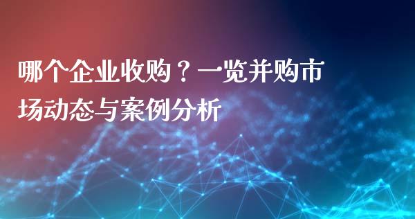 哪个企业收购？一览并购市场动态与案例分析_https://cj004.lansai.wang_金融监管_第1张
