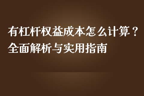 有杠杆权益成本怎么计算？全面解析与实用指南_https://cj004.lansai.wang_金融监管_第1张